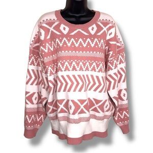 Large Dokotoo Pink White Tribal Print Sweater Southwestern Print Cozy Comfort